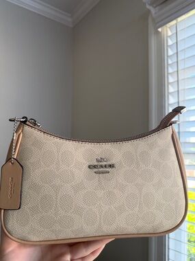 Coach Beige Canvas Mini Bag with Tan Trim